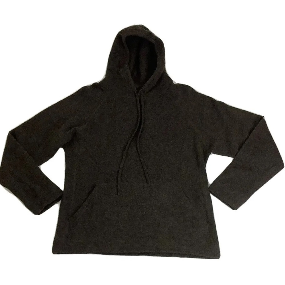 Modern Amusement Mens Sz L Lambswool Blend Knit Hoodie Brown Pullover Style